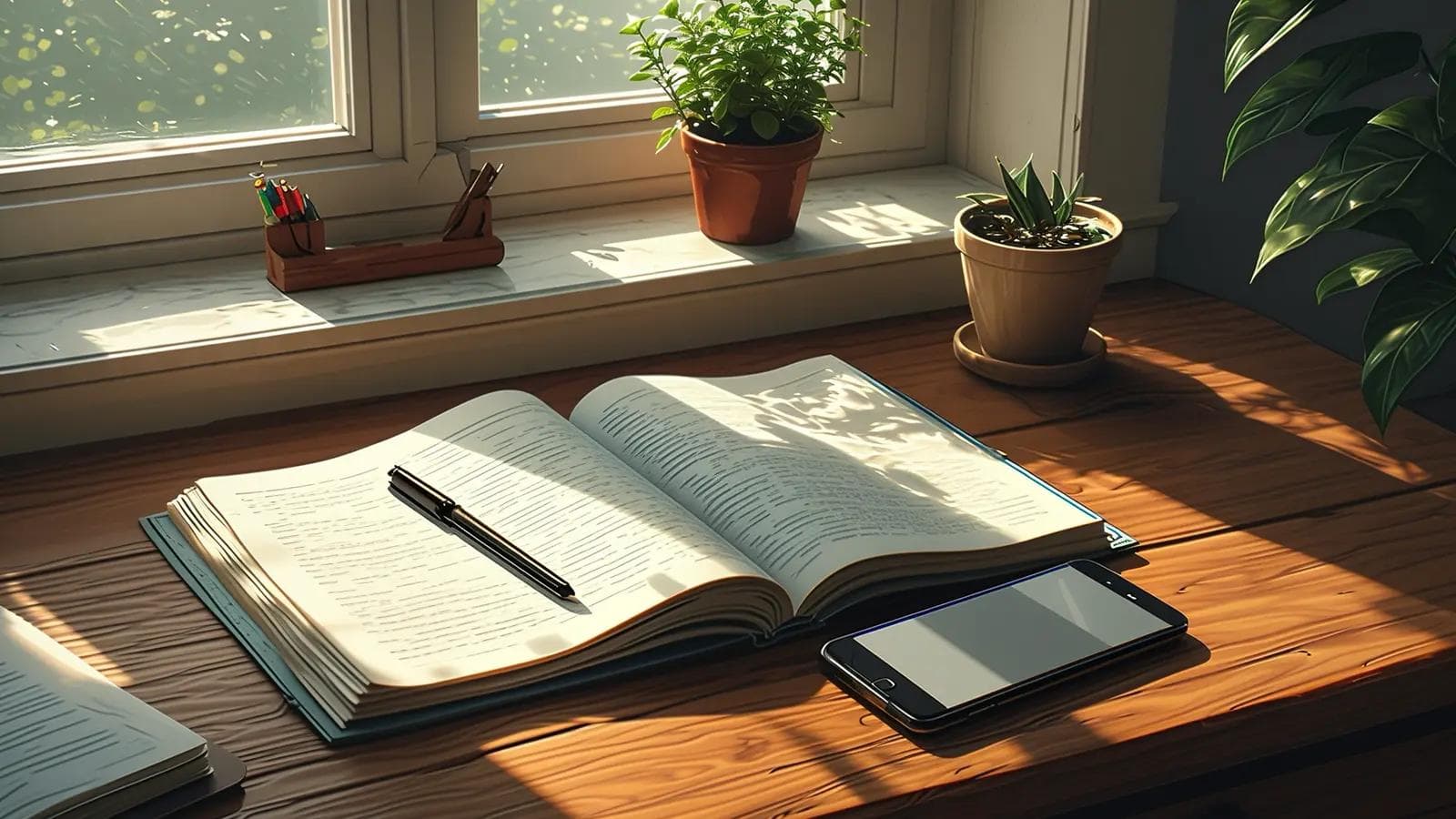 The Digital Detox for Students: How to Unplug and Re-Focus Your Brain for Better Grades Smartphone placed face-down on a minimalist study desk with textbook and notes, emphasizing digital detox for focused learning.